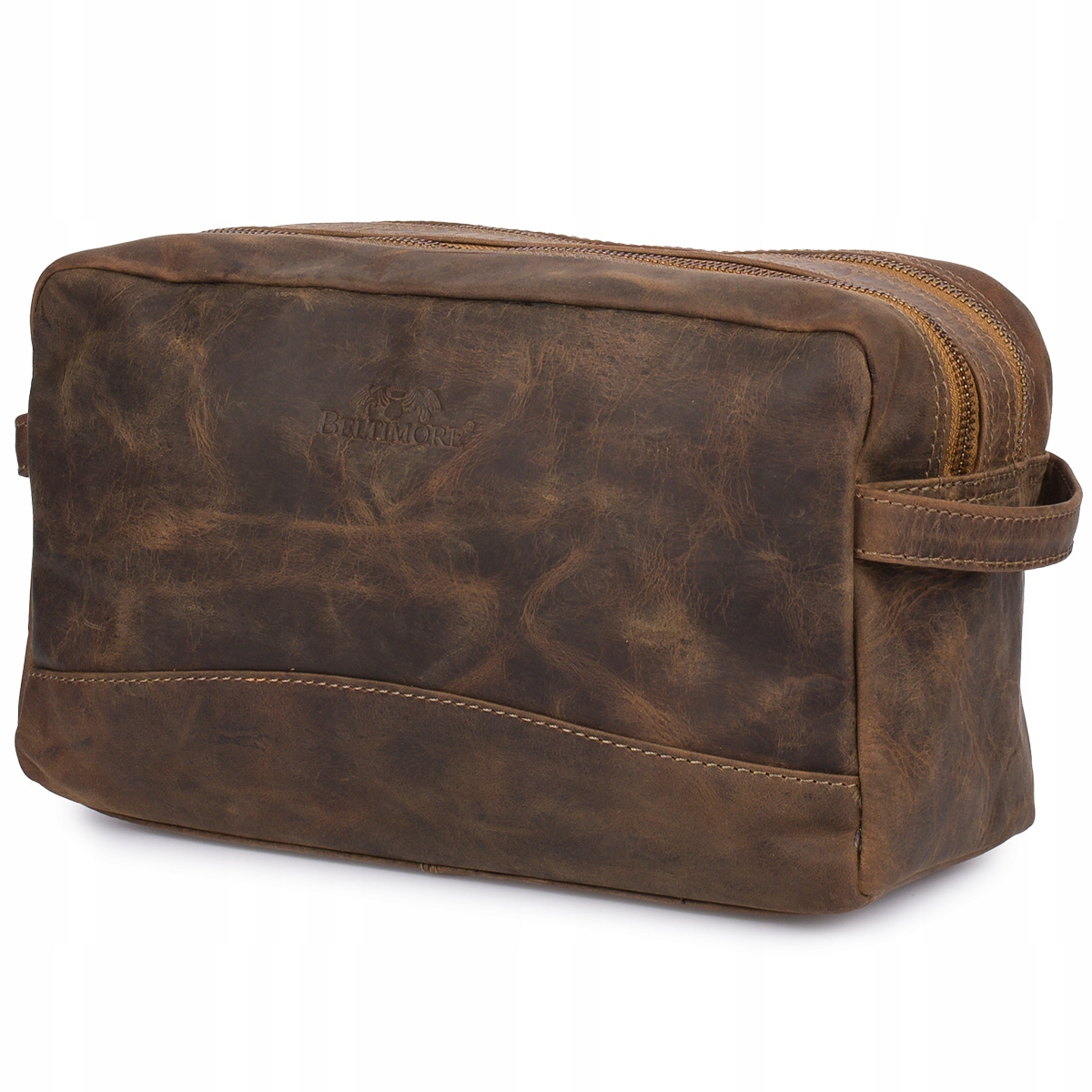 Kosmetyczka unisex skórzana saszetka brązowa dwukomorowa podróżna Beltimore