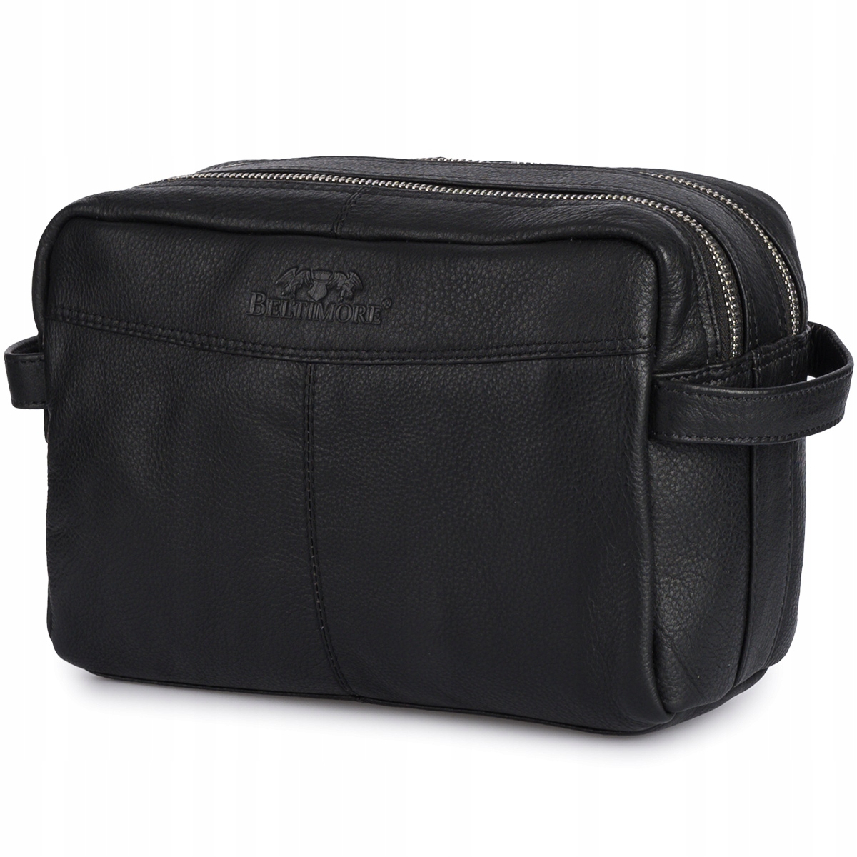 Kosmetyczka unisex skórzana saszetka czarna dwukomorowa podróżna Beltimore