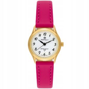 eleganckie zegarki damskie - złota koperta, różowy pasek