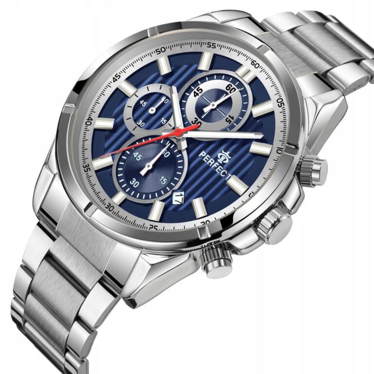 stylowe zegarki męskie na co dzień - srebrny, z niebieską kopertą