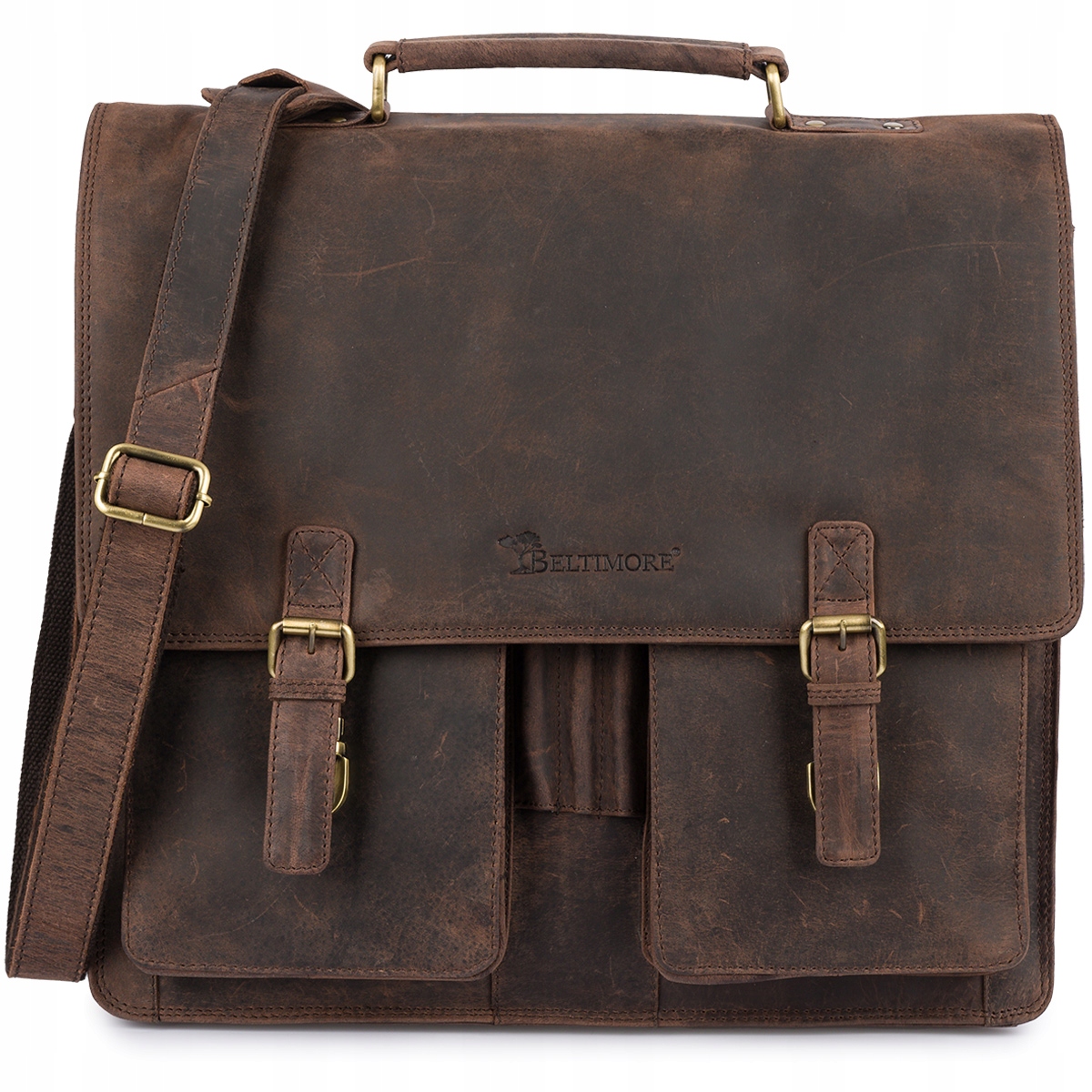 nesesery aktówki i biwuary - Brązowy neseser męski z paskiem na ramię