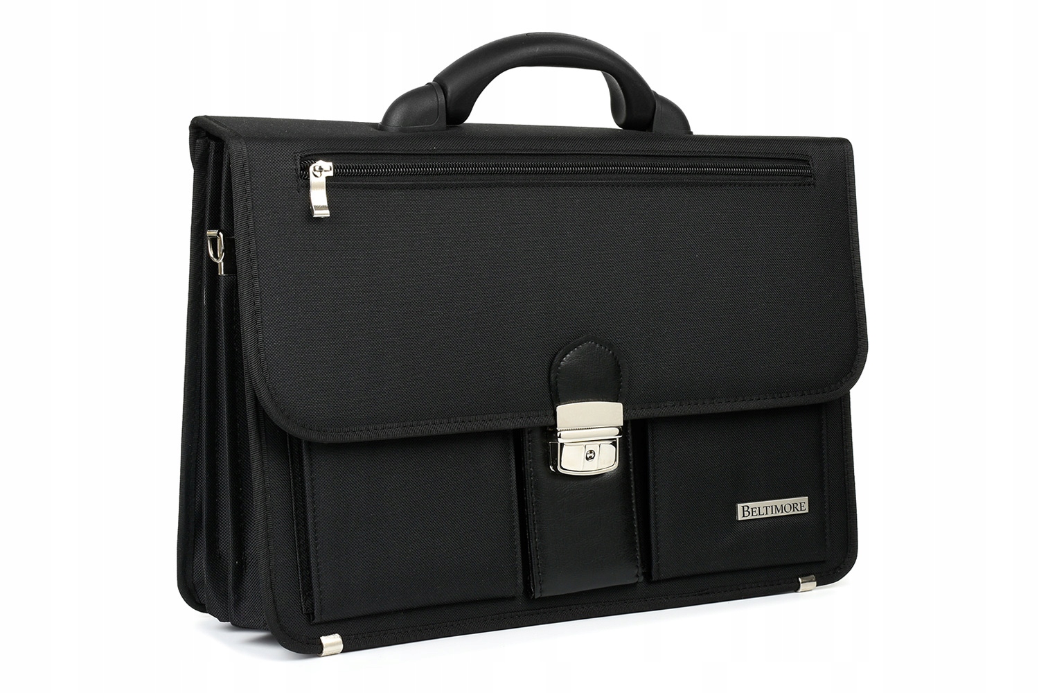 nesesery aktówki i biwuary - Czarny neseser męski ze srebrnym zapięciem