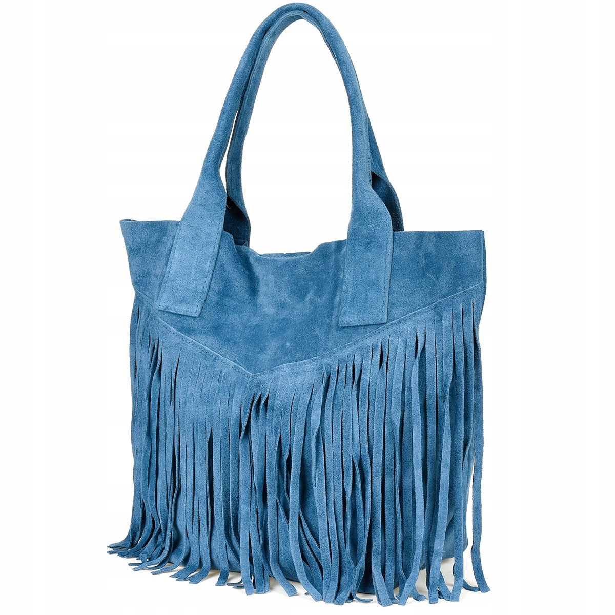 Niebieska torebka damska z frędzlami