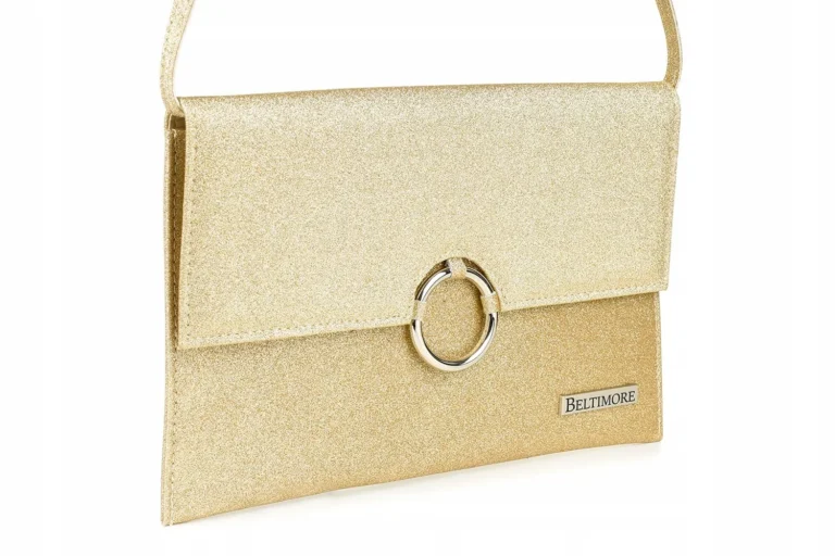 kopertówki damskie Oryginalna damska złota torebka kopertówka na pasku