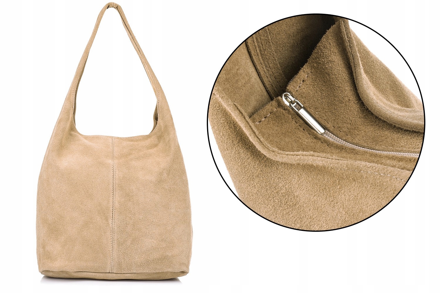 Włoska Torebka worek Skórzana suwak A4 shopper U35