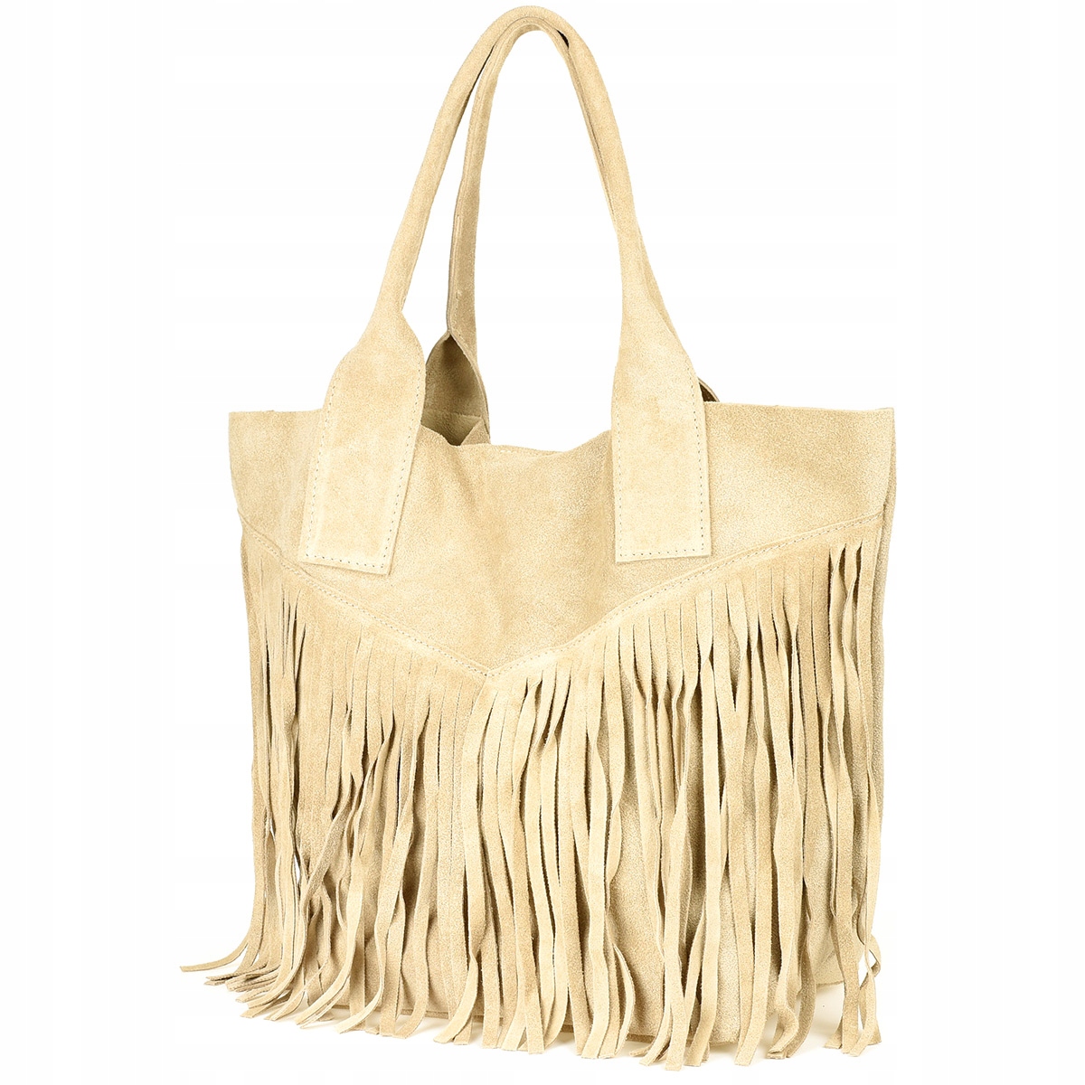 Torebka damska skórzana zamszowa A4 frędzel włoska shopperka skóra zamsz